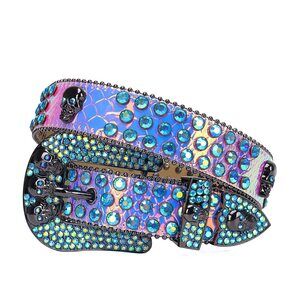 6451 Western Rhinestone Skull Belt Bling Crystal Men Women Diamond